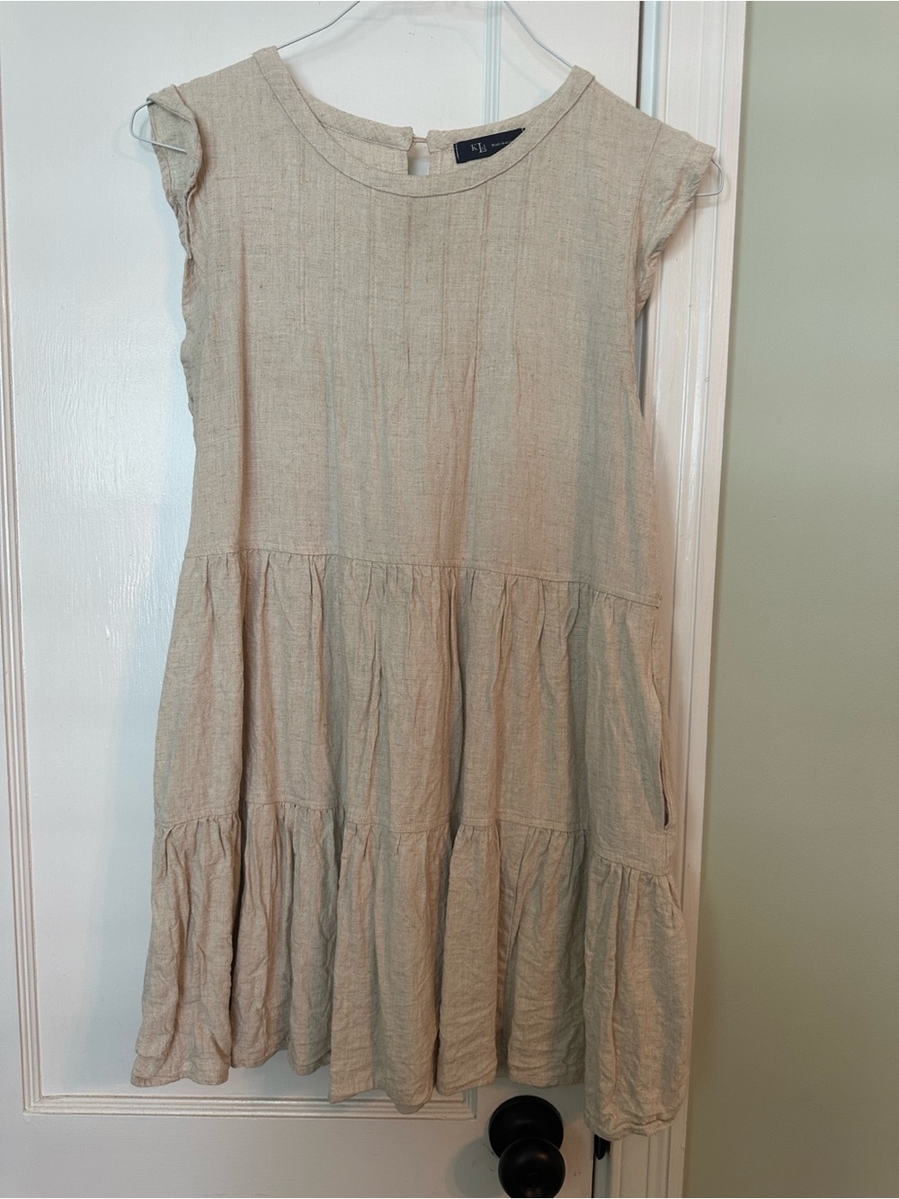Cream Tiered Cotton-Linen Dress